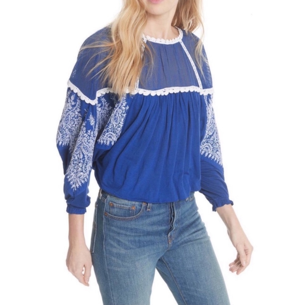 NWT Free People Embroidered Long Sleeve Top Sz S